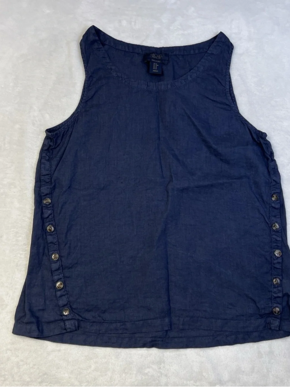 Navy blue linen button-up top with side buttons, RACHEL ROY - Picture 1 of 4